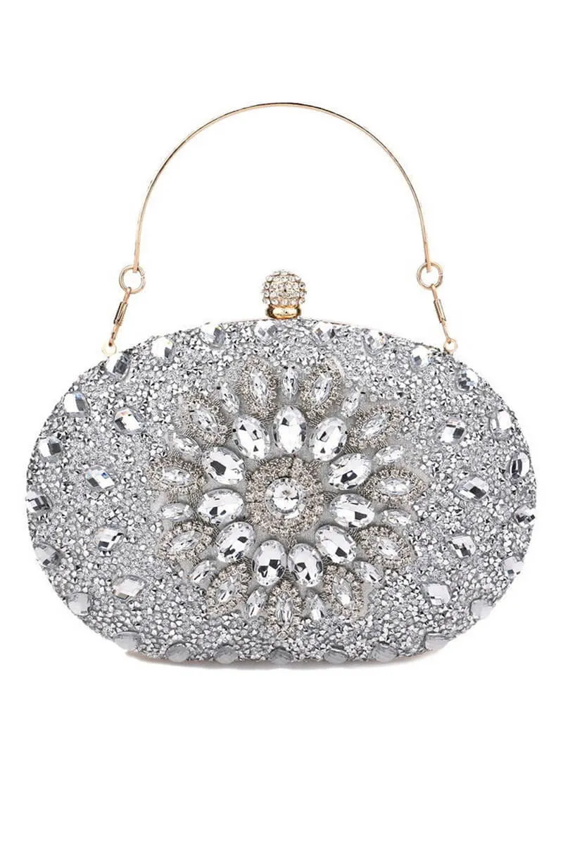 Silver Grey Artificial Diamond Evening Clutch