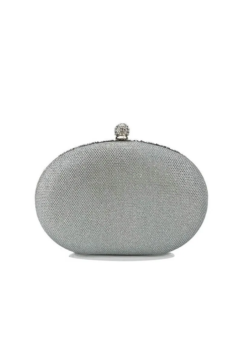 Silver Grey Artificial Diamond Evening Clutch