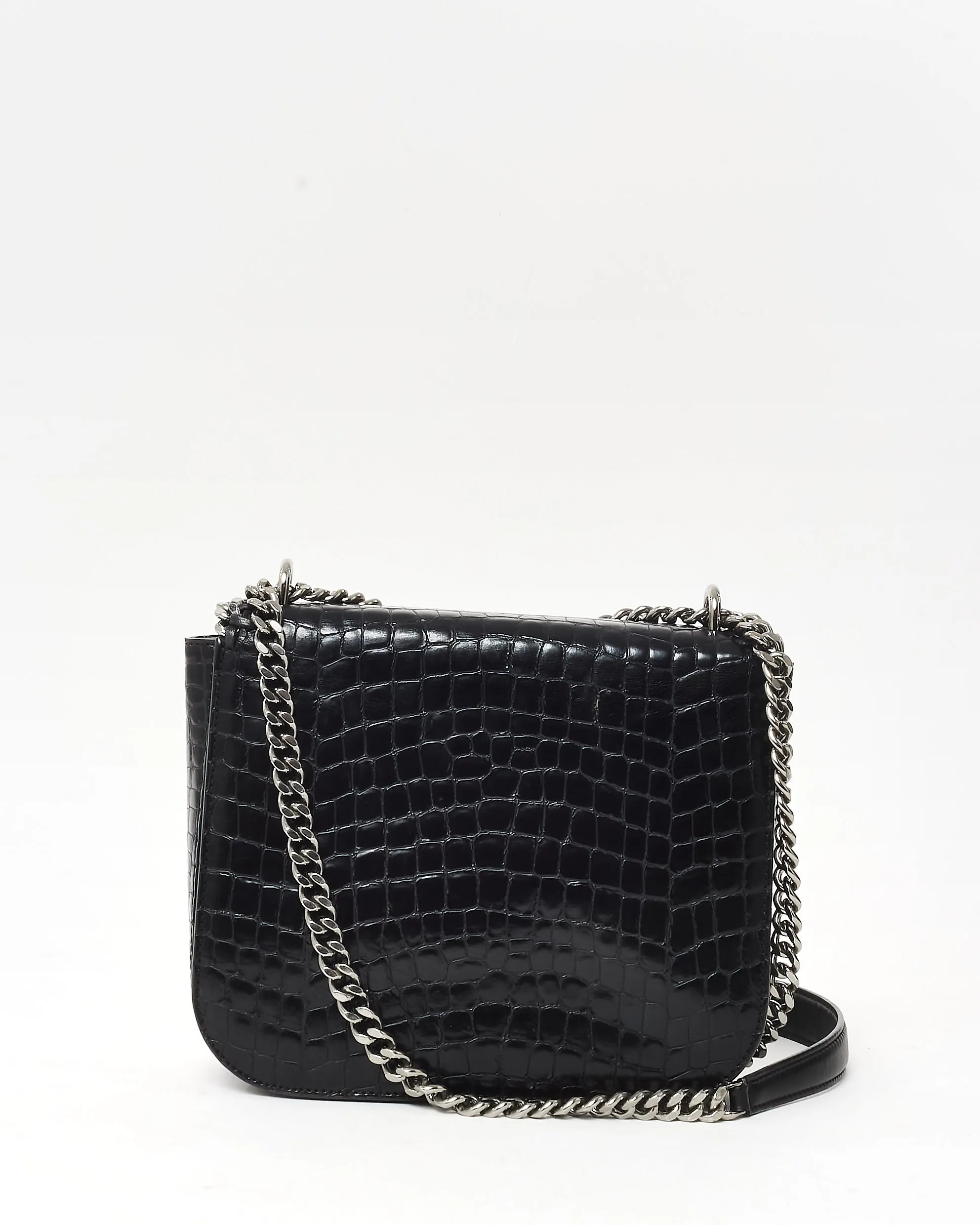 Stella McCartney  Black Croc Embossed Faux Leather Box Falabella Crossbody Bag