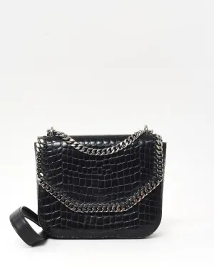 Stella McCartney  Black Croc Embossed Faux Leather Box Falabella Crossbody Bag