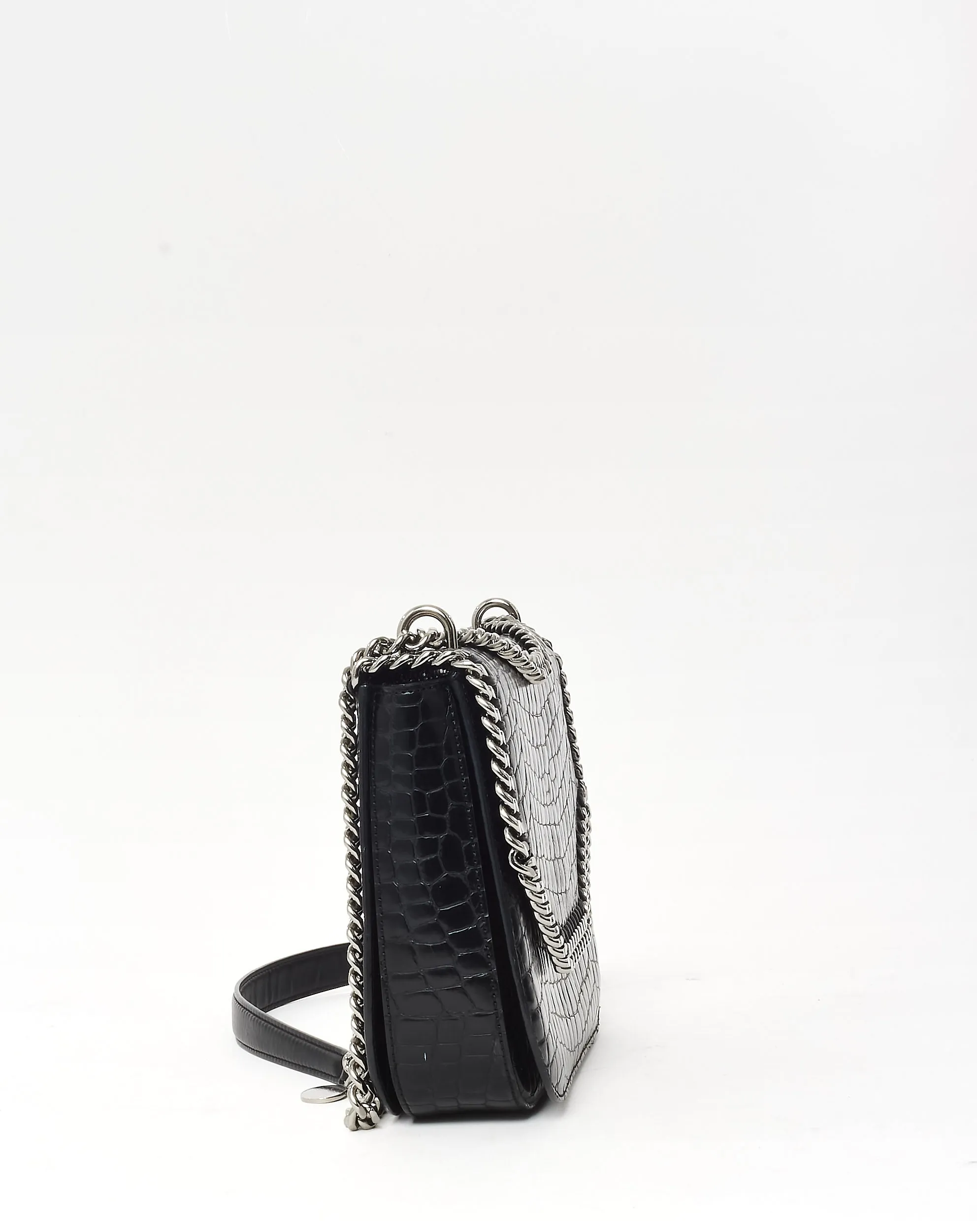 Stella McCartney  Black Croc Embossed Faux Leather Box Falabella Crossbody Bag