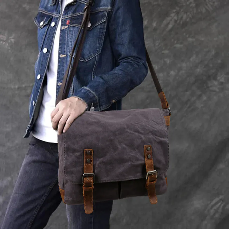 Waxed Canvas Crossbody Bag Canvas Messenger Bag Canvas Shoulder Bag Canvas Leather Satchel For Men