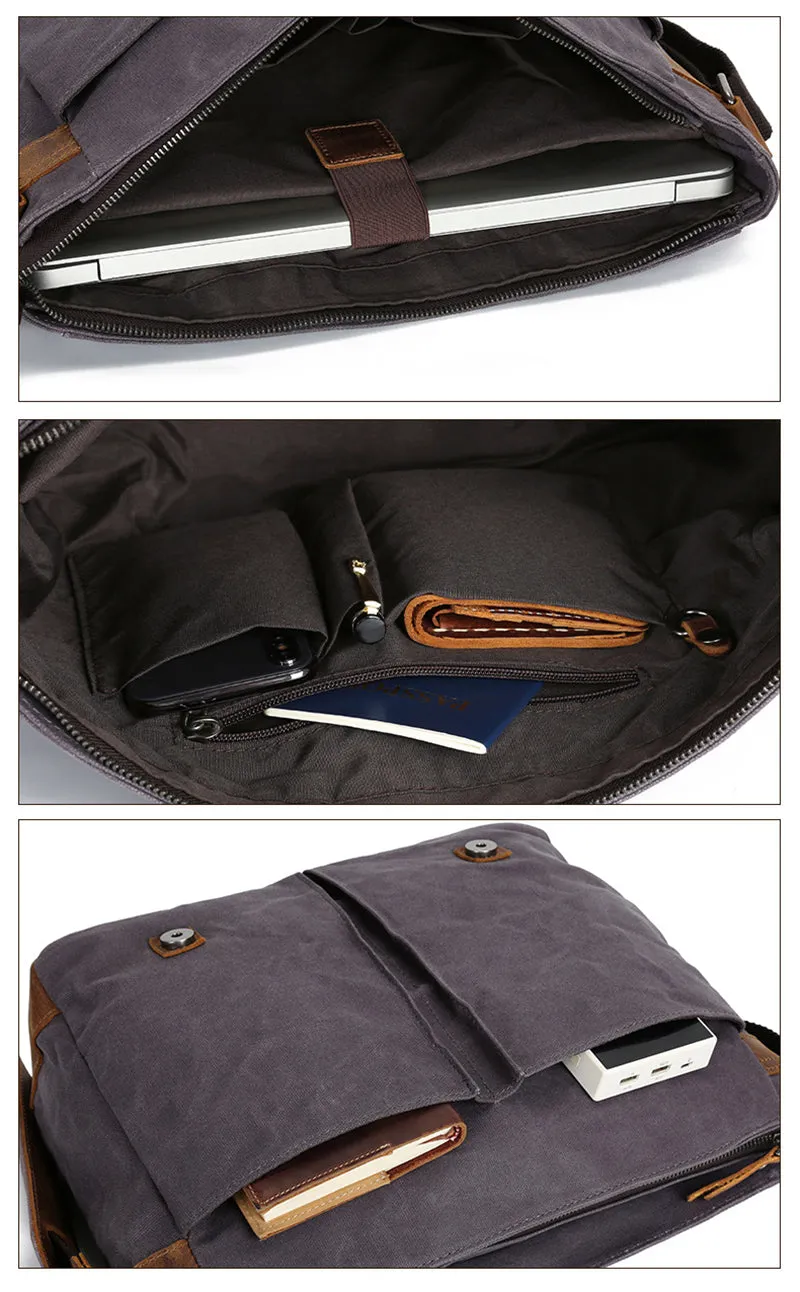 Waxed Canvas Crossbody Bag Canvas Messenger Bag Canvas Shoulder Bag Canvas Leather Satchel For Men