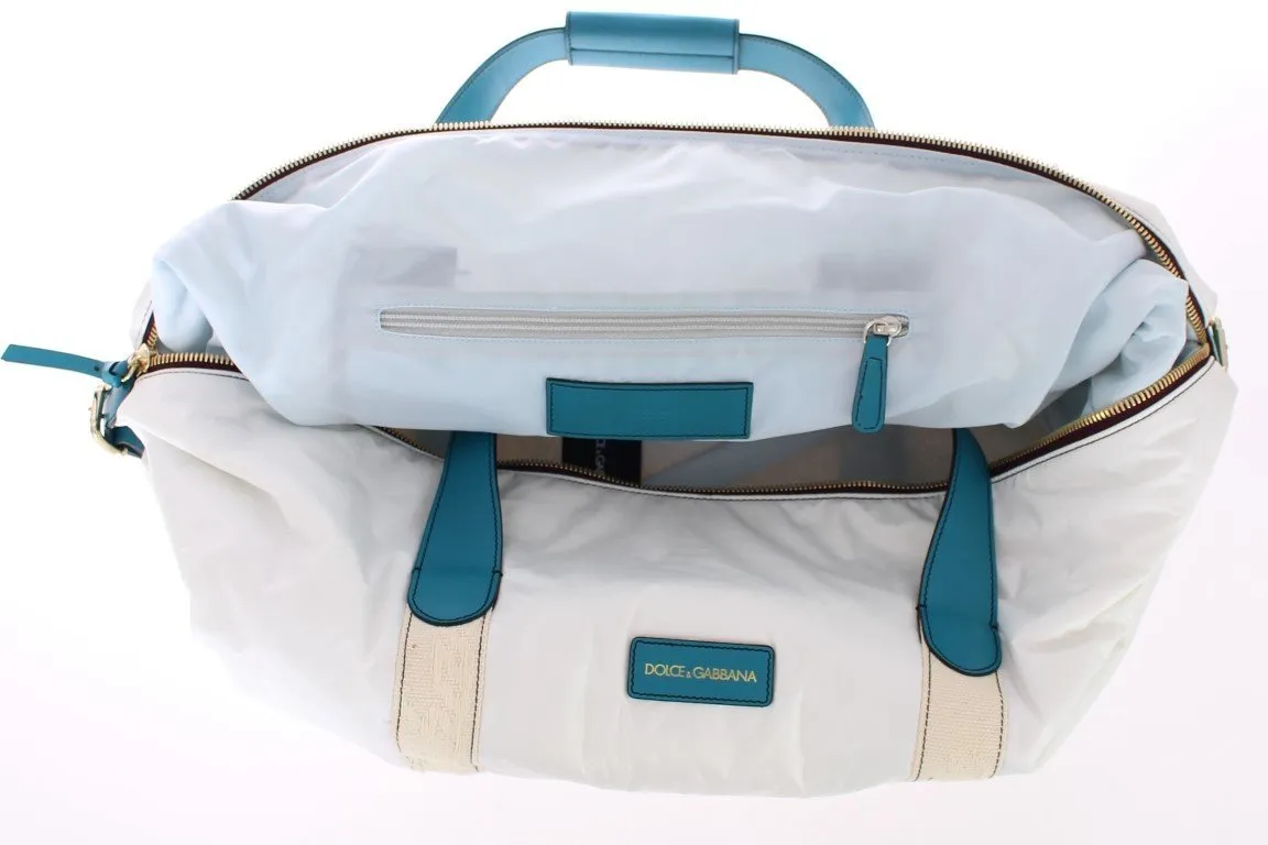 White nylon unisex travel bag