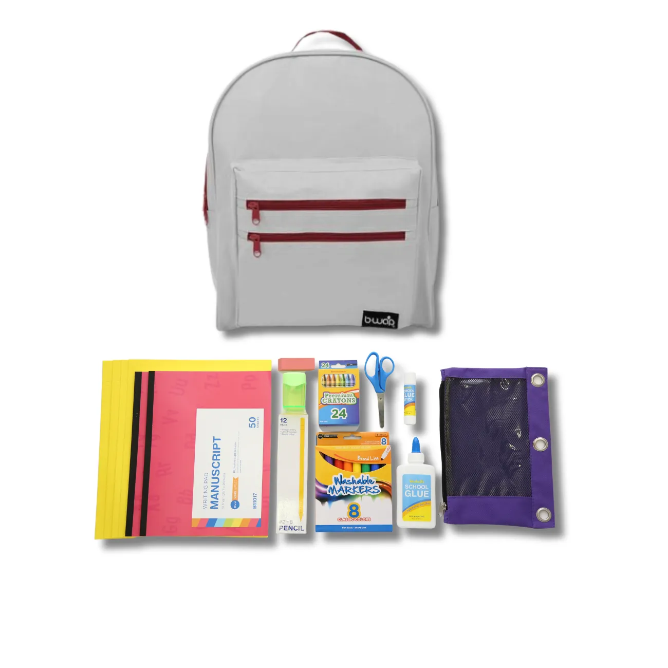 Wholesale PreK - Kindergarten Essentials Kit (49 Items per Kit) in 16" Classic Backpack