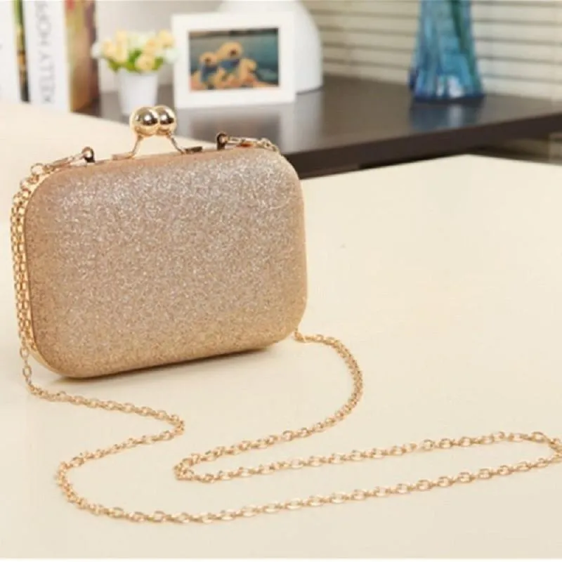 Women's Elegant Glitter Chain Gold Case Box