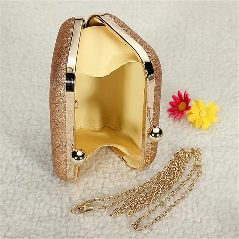 Women's Elegant Glitter Chain Gold Case Box